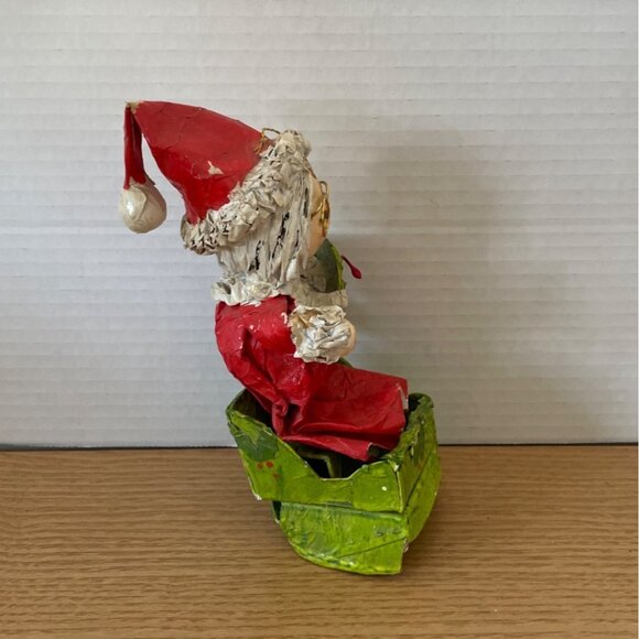 Vintage Paper Mache Mrs Santa Claus Christmas Figurine w Wreath Glasses 6 in MCM - Picture 4 of 8